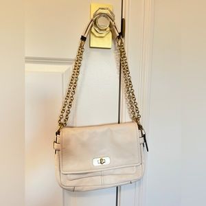 White leather gold chain COACH bag